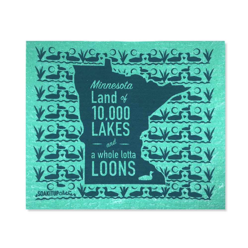 Minnesota Lakes and Loons Swedish Dishcloth