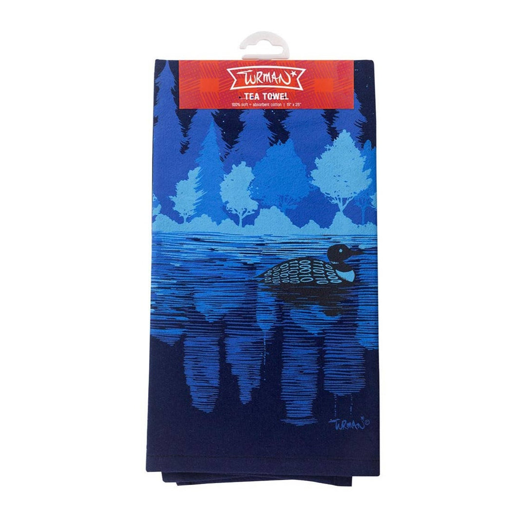Midnight loon tea towel