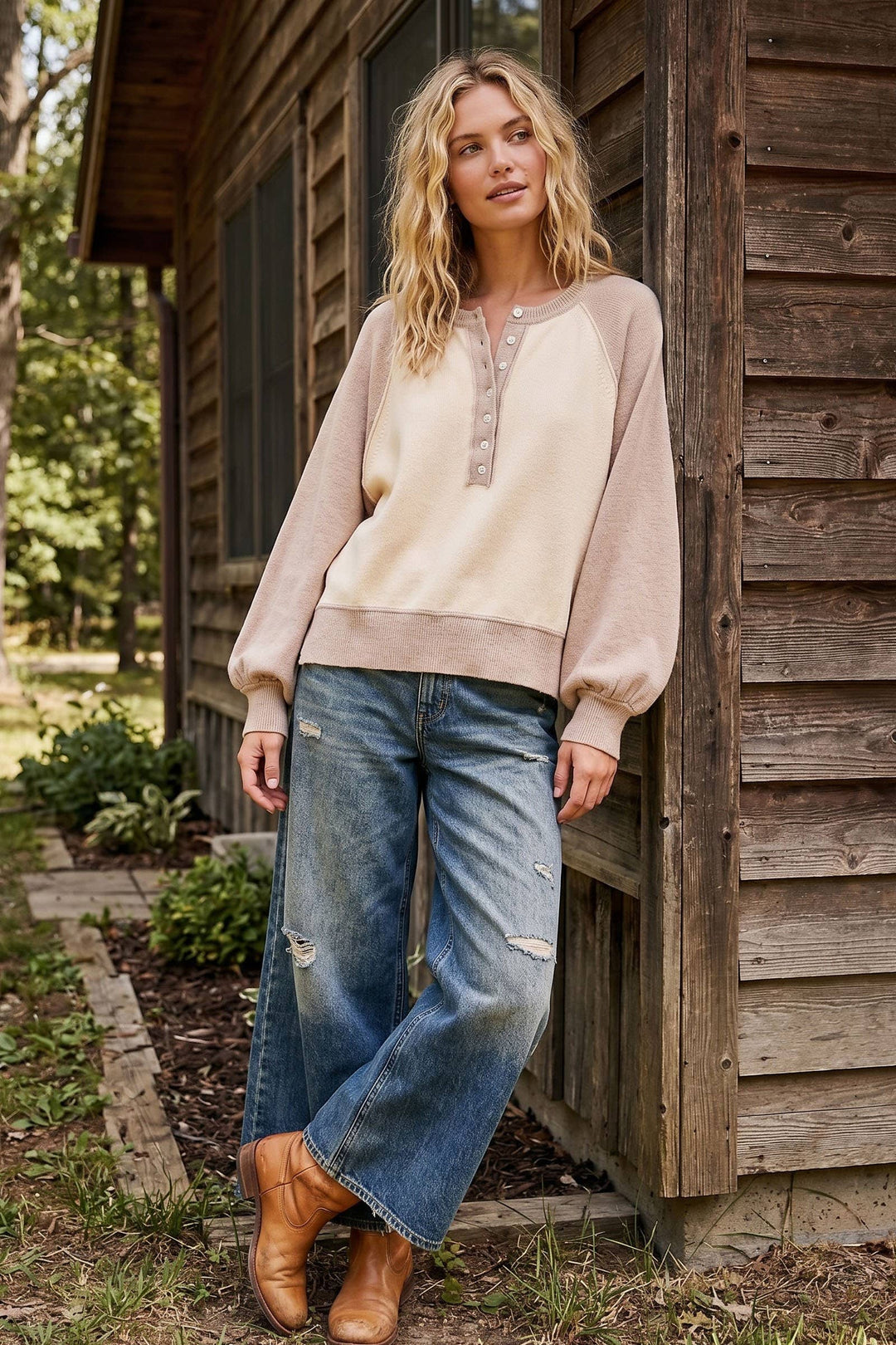 Color Block Henley Sweater