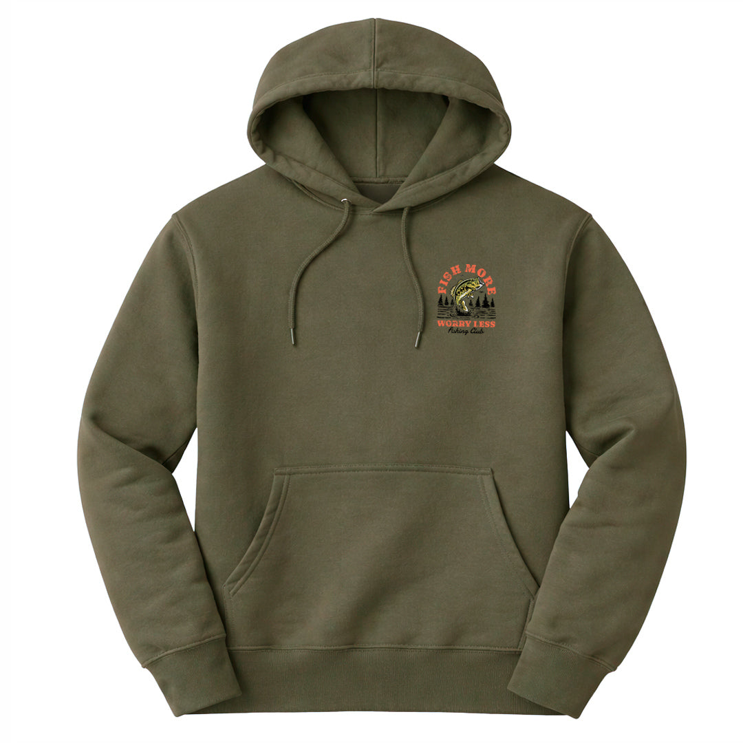 Vintage Fish More Hoodie - Olive Drab Green