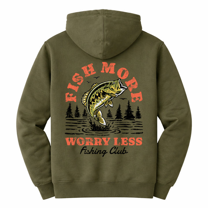 Vintage Fish More Hoodie - Olive Drab Green