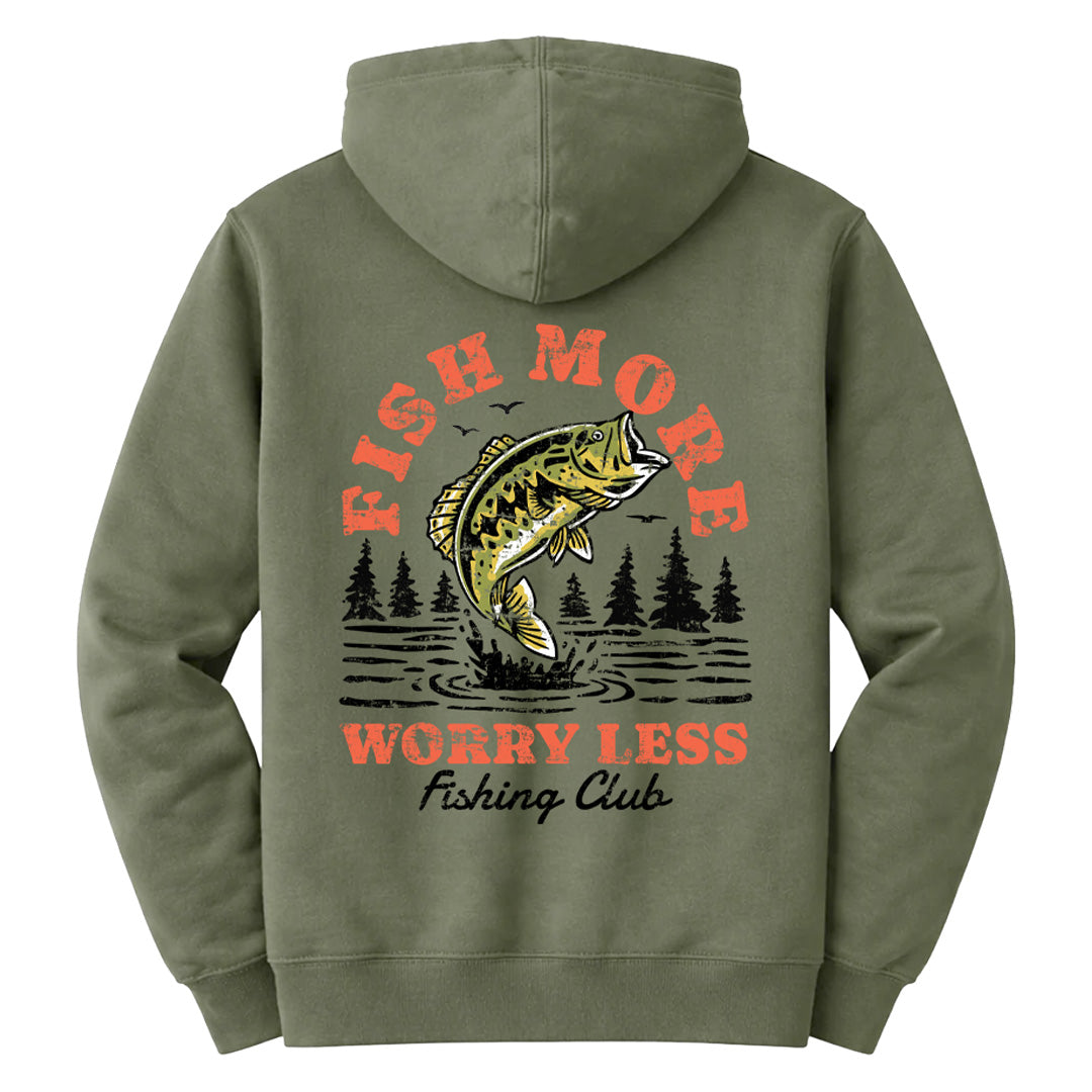 Vintage Fish More Hoodie - Olive Drab Green