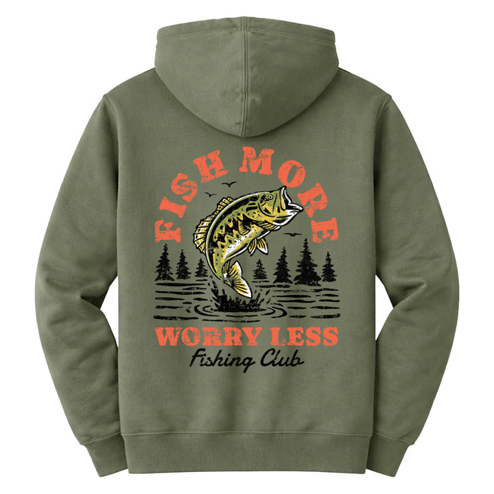 Vintage Fish More Hoodie - Olive Drab Green