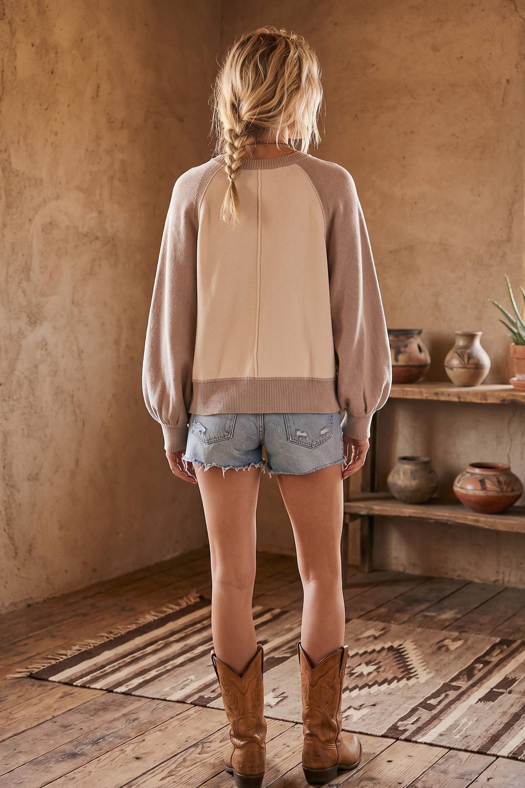 Color Block Henley Sweater