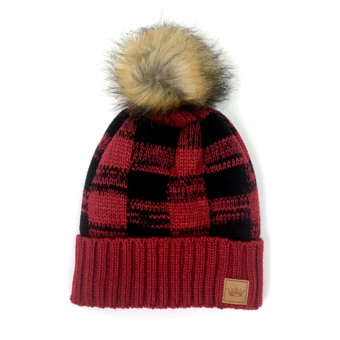 Buffalo Plaid Pom Hat - Red and Black