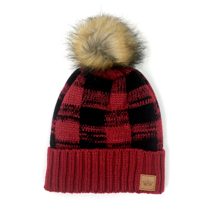 Buffalo Plaid Pom Hat - Red and Black