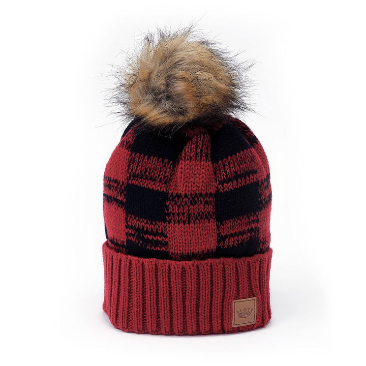Buffalo Plaid Pom Hat - Red and Black