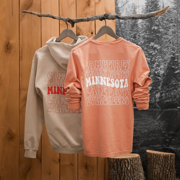 Minnesota Campfire Long Sleeve Tee and Hooded Sweatshirt - 218 Gift